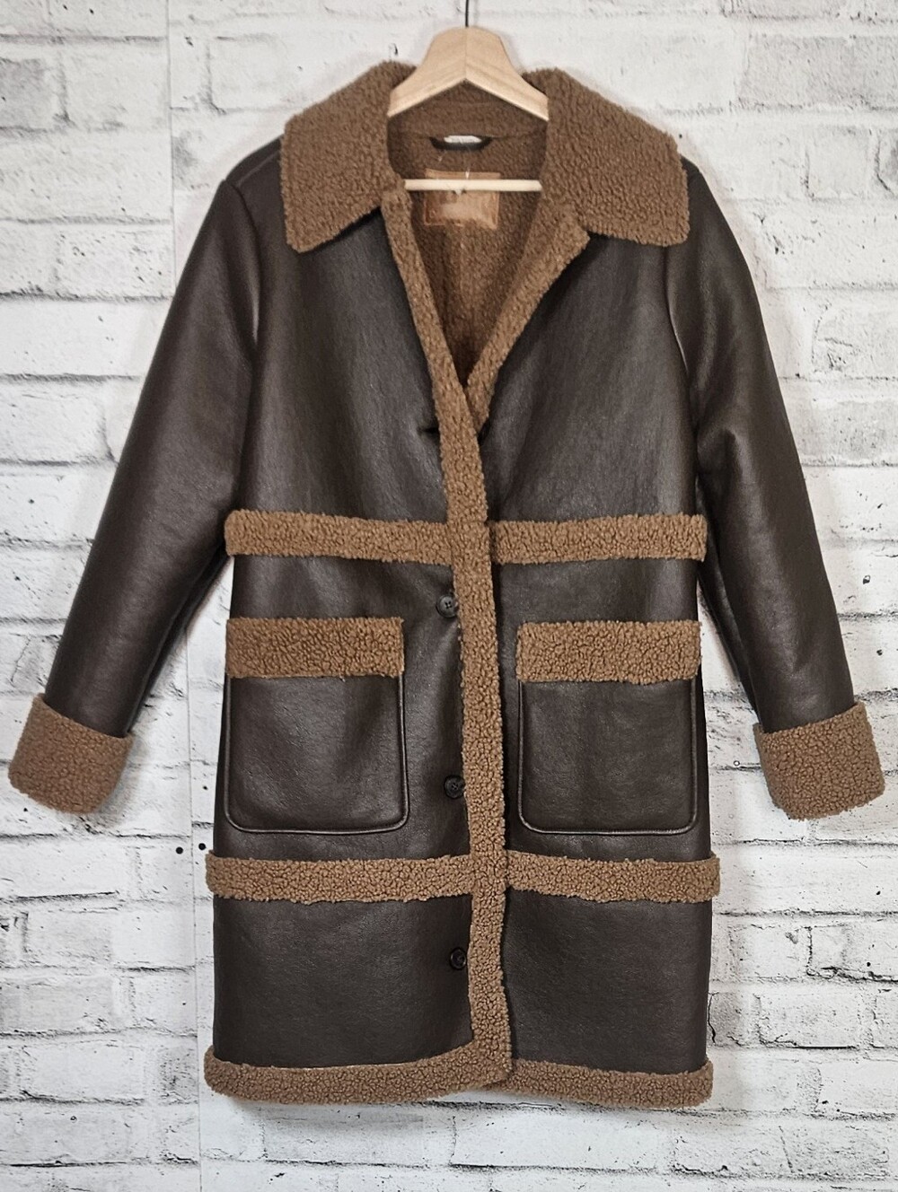 Bearpaw Womens Small Brown Faux Shearling Long Teddy Coat